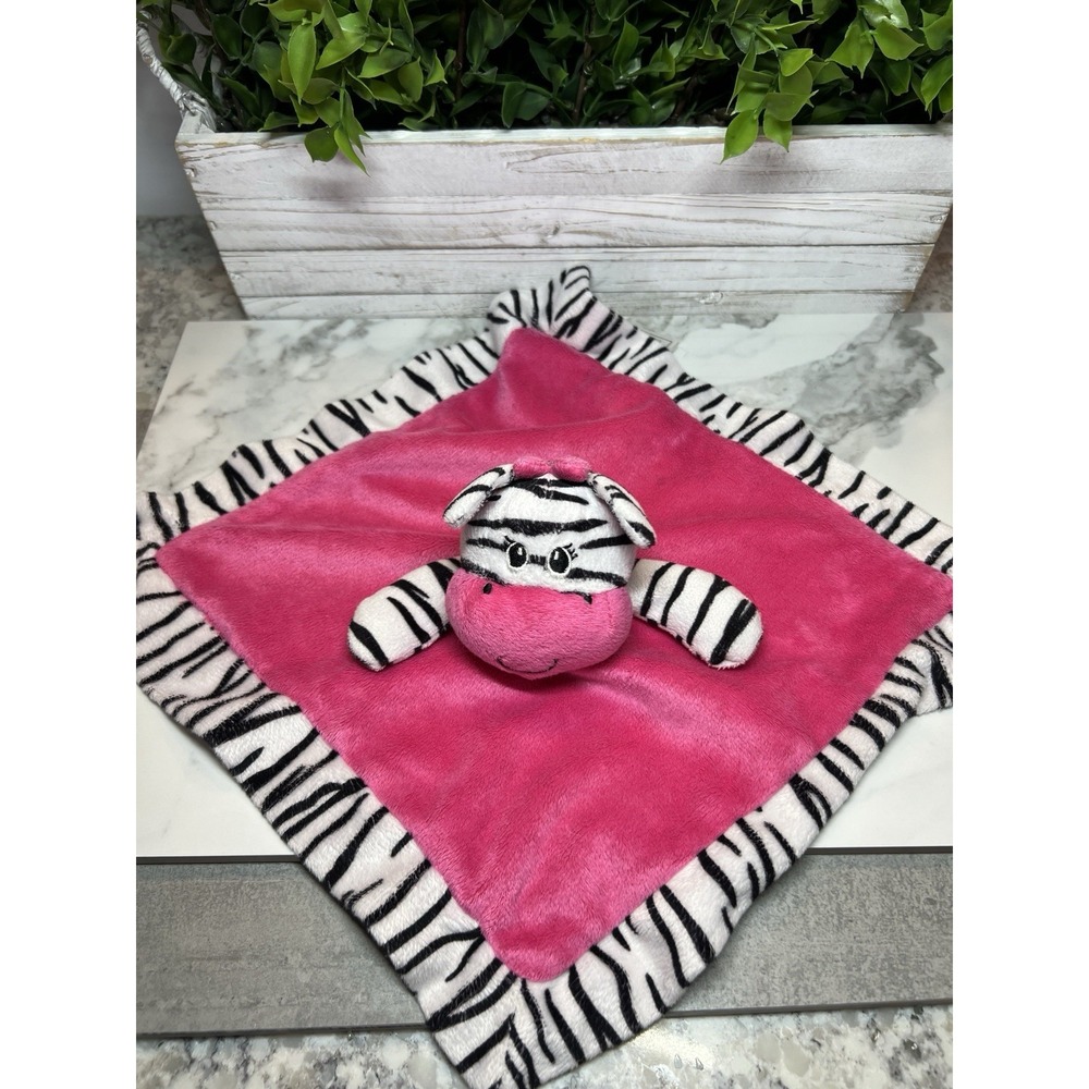 Tender Kisses Zebra Lovey Security Blanket Plush Satin Pink Black 12"